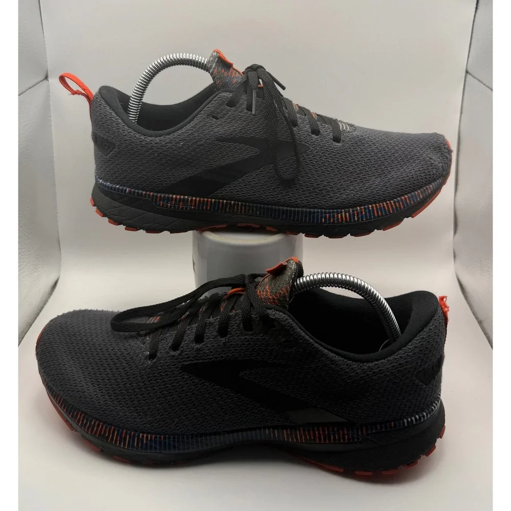 Brooks Revel 5 Running Shoes Mens 9.5 Grey Orange Good 1103741D052 Knit